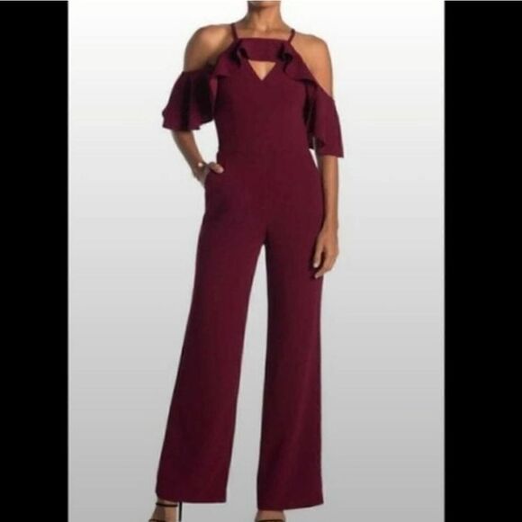 Trina Turk 'Plaza' Cold Shoulder Jumpsuit in Pinot Noir Maroon - Picture 1 of 13